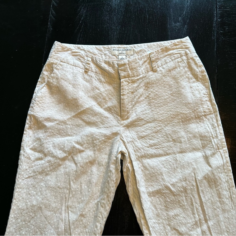 Retro Banana Republic Size 6 Martin white and Blue Striped Linen Pant Wide Leg - Picture 8 of 13